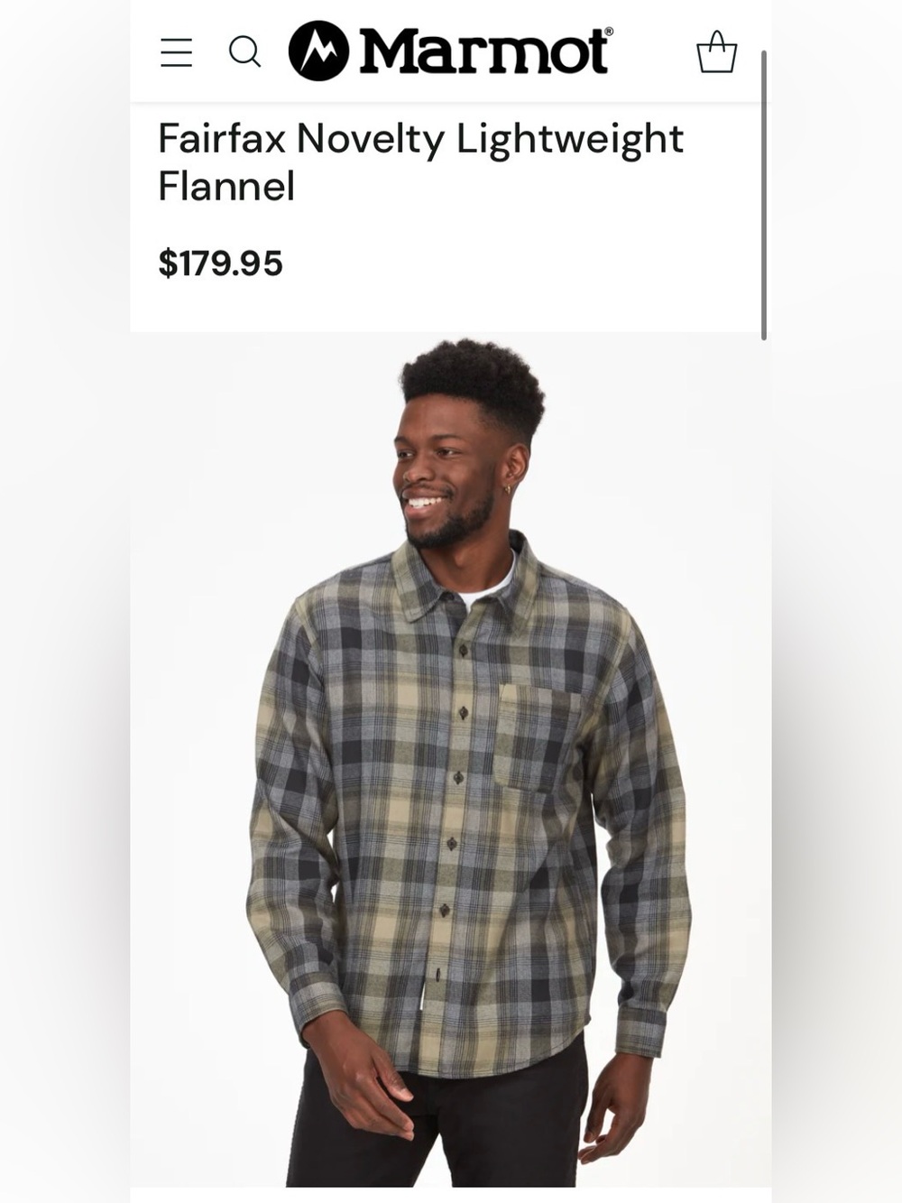 MARMOT FAIRFAX NOVELTY LIGHTWEIGHT FLANNEL LS SHIRT BLACK COLORWAY SZ MEIDUM